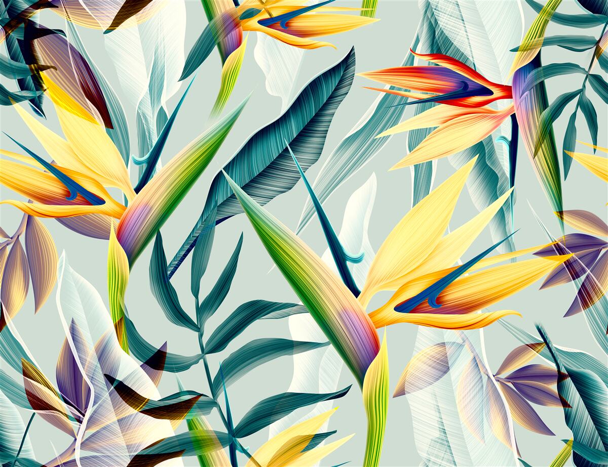 Fotobehang bladeren in verschillende kleuren in een tropisch bos