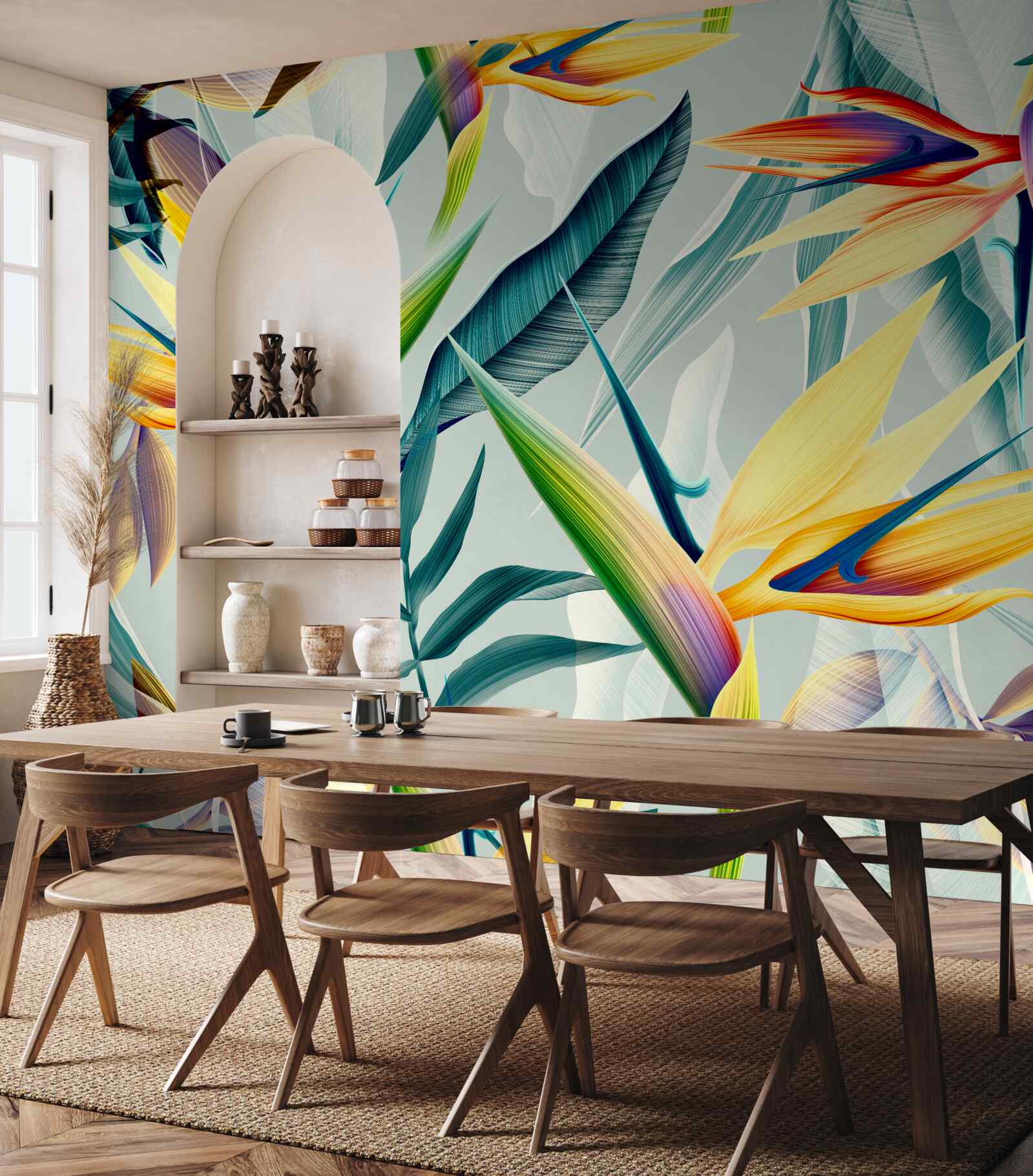 Fotobehang bladeren in verschillende kleuren in een tropisch bos