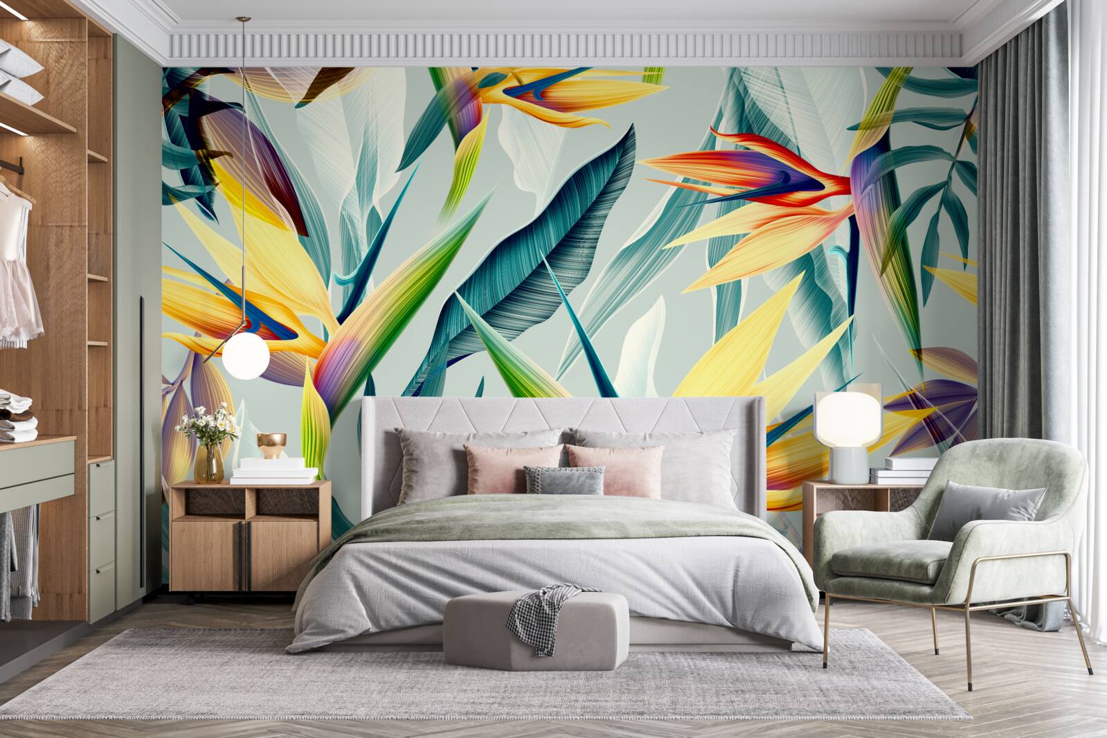 Fotobehang bladeren in verschillende kleuren in een tropisch bos