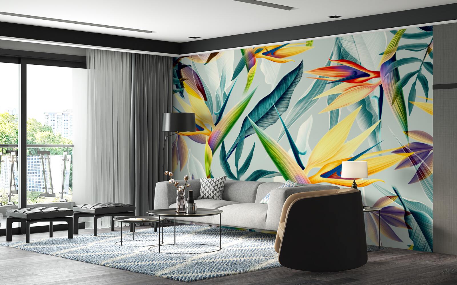 Fotobehang bladeren in verschillende kleuren in een tropisch bos