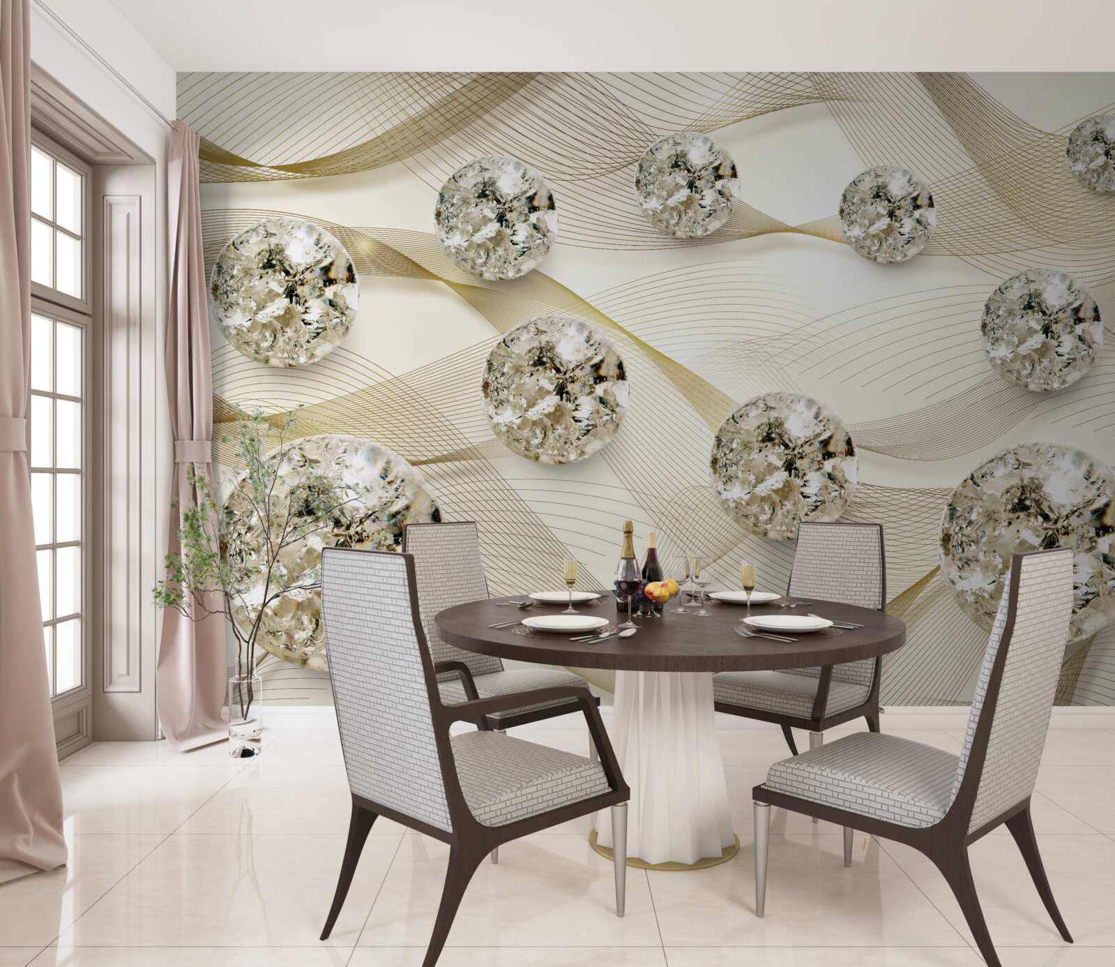 Fotobehang delicate zijden voorwerpen versierd met diamanten