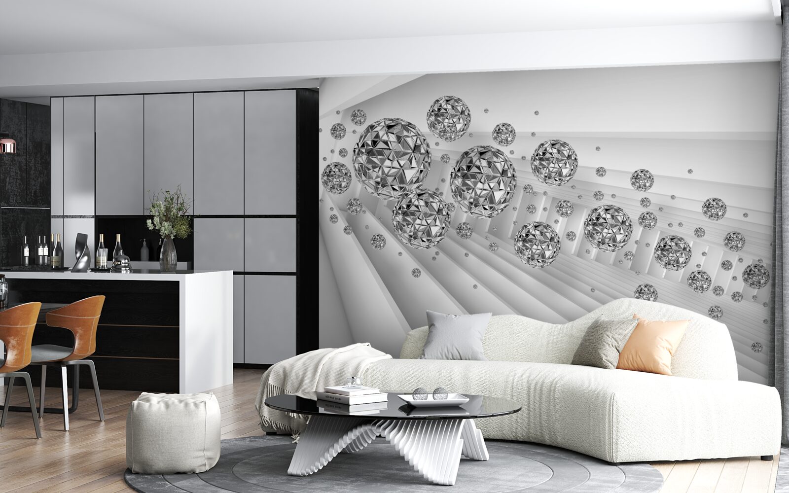 Fotobehang ballen met drijvende diamanten