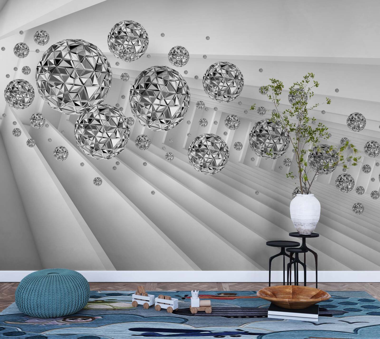 Fotobehang ballen met drijvende diamanten