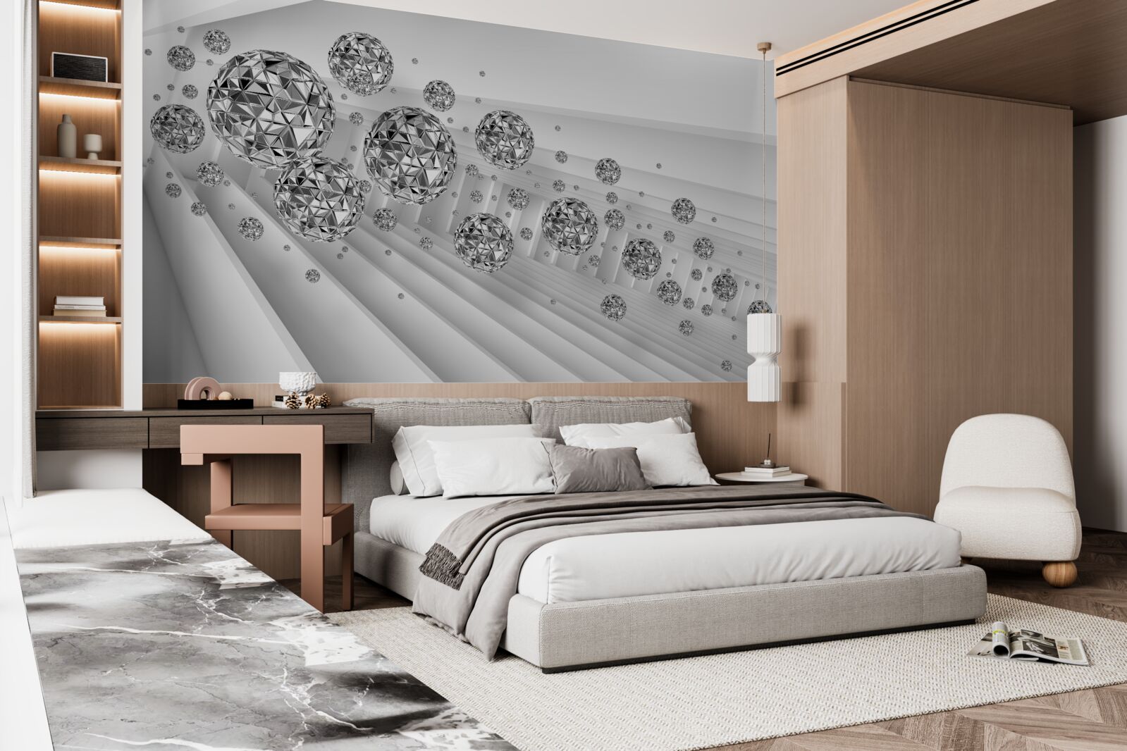 Fotobehang ballen met drijvende diamanten