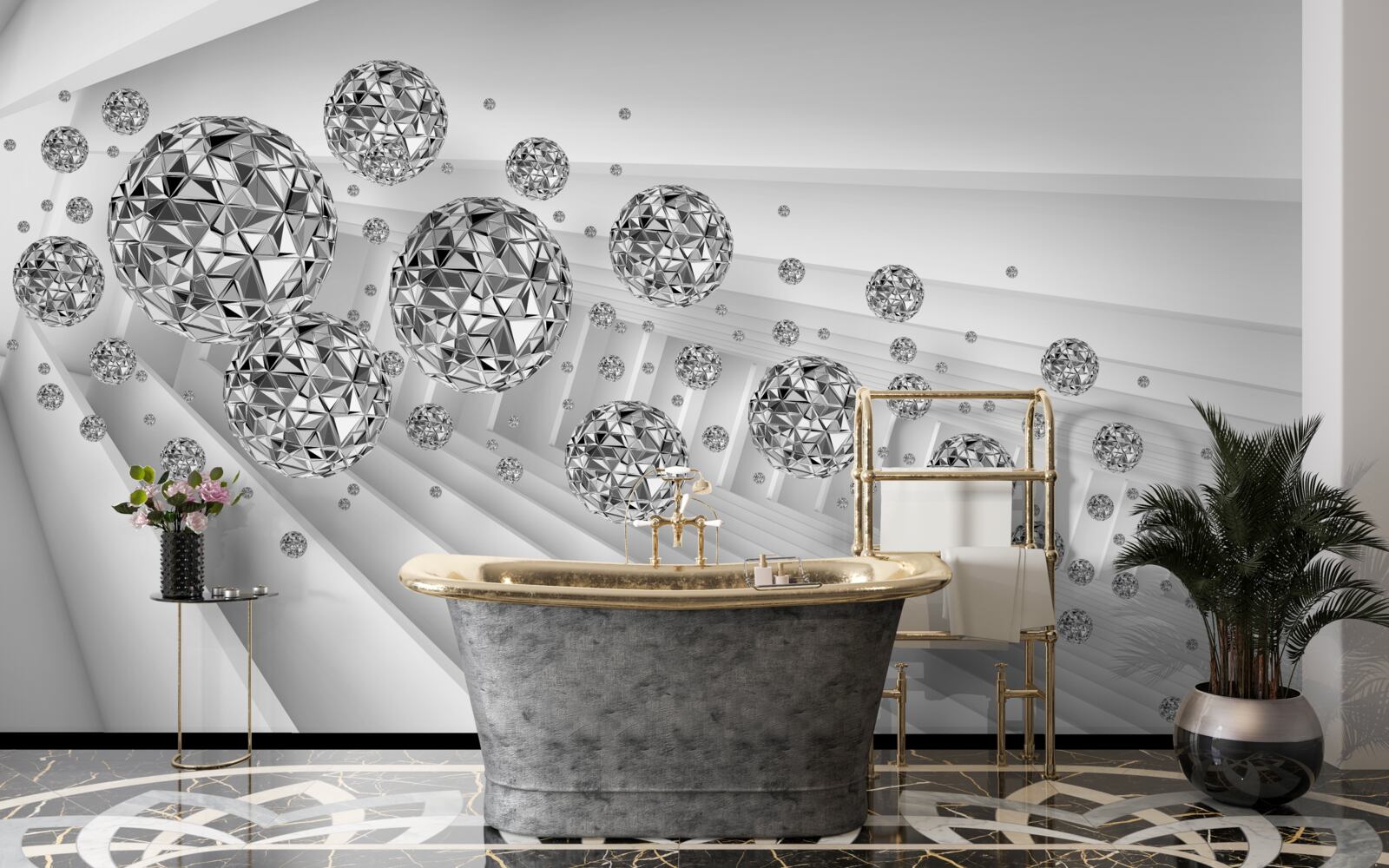 Fotobehang ballen met drijvende diamanten