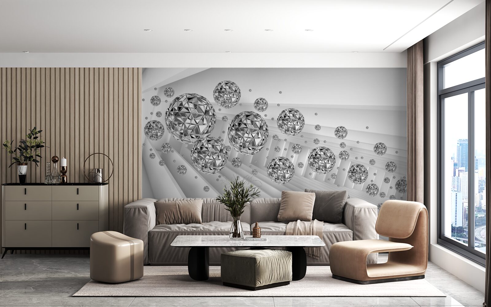 Fotobehang ballen met drijvende diamanten