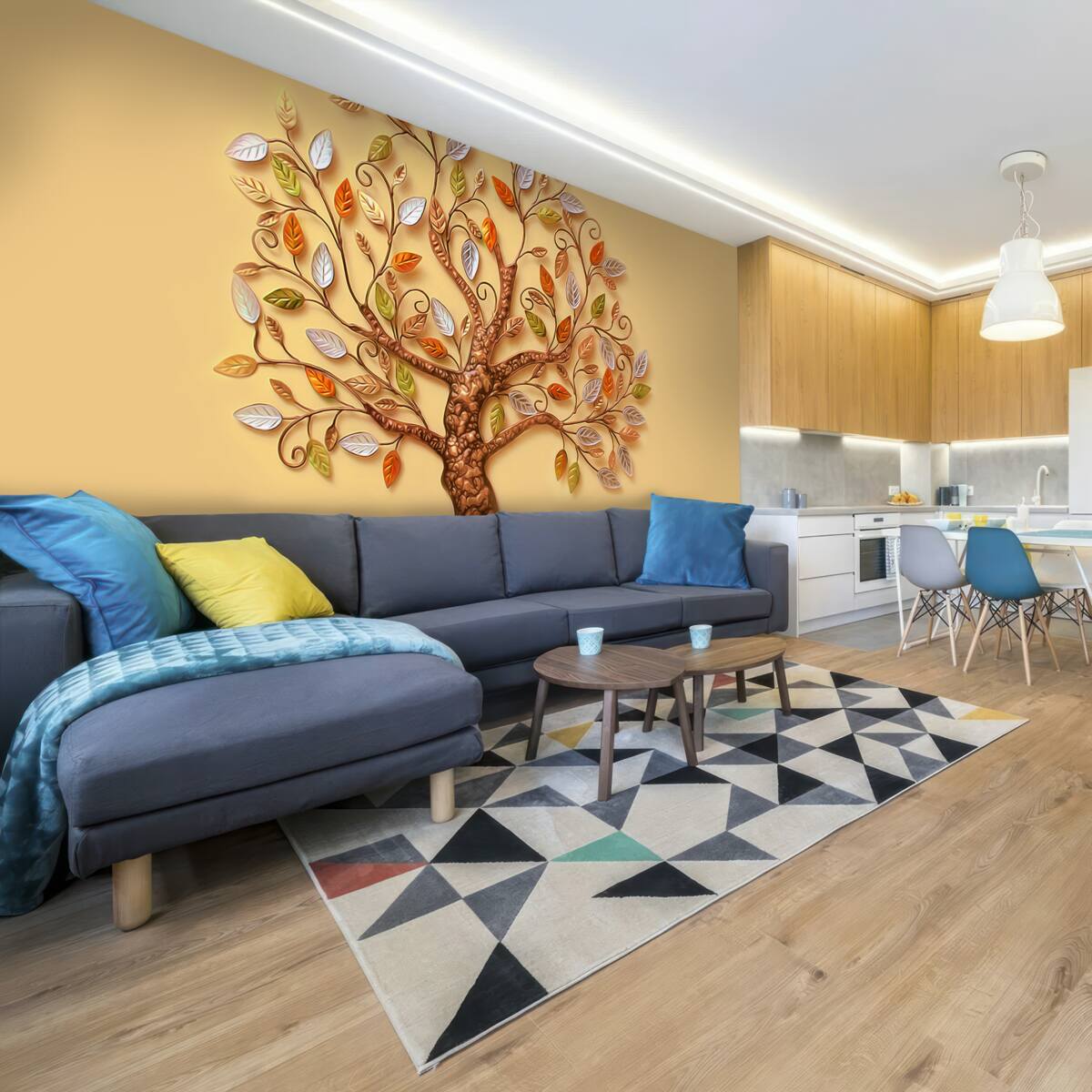 Fotobehang metalen hout op een bruine achtergrond