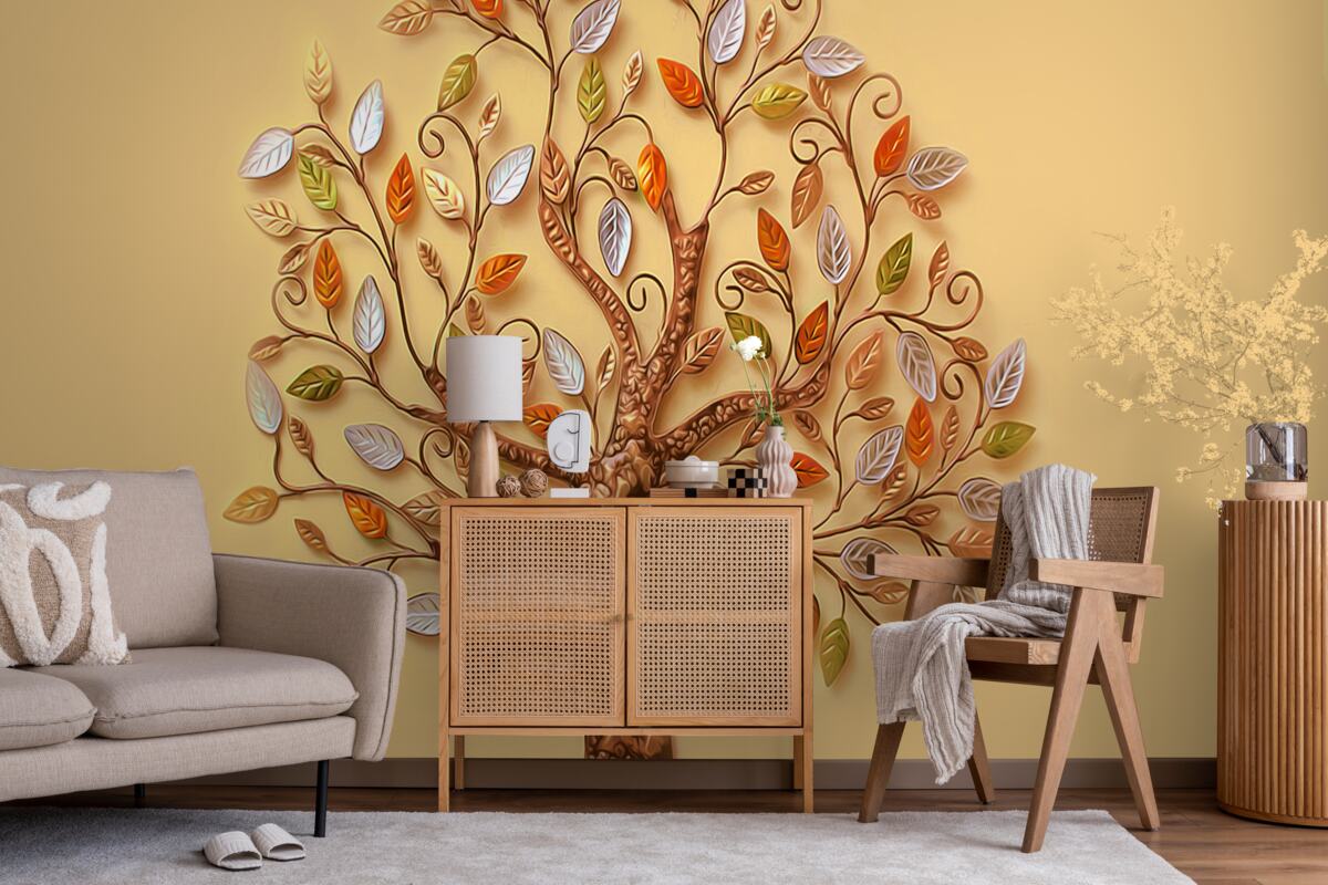 Fotobehang metalen hout op een bruine achtergrond