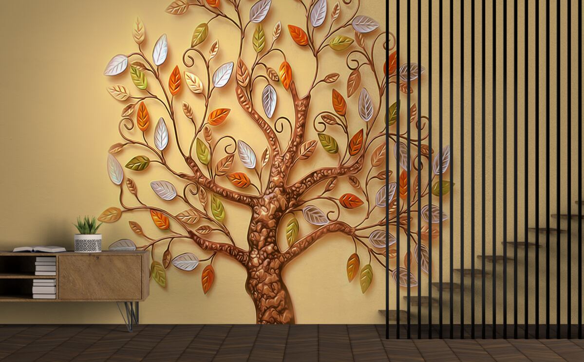 Fotobehang metalen hout op een bruine achtergrond