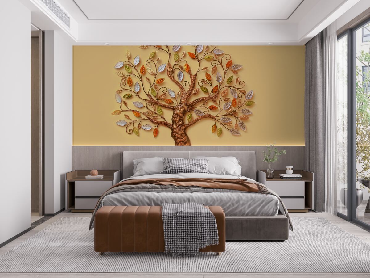 Fotobehang metalen hout op een bruine achtergrond