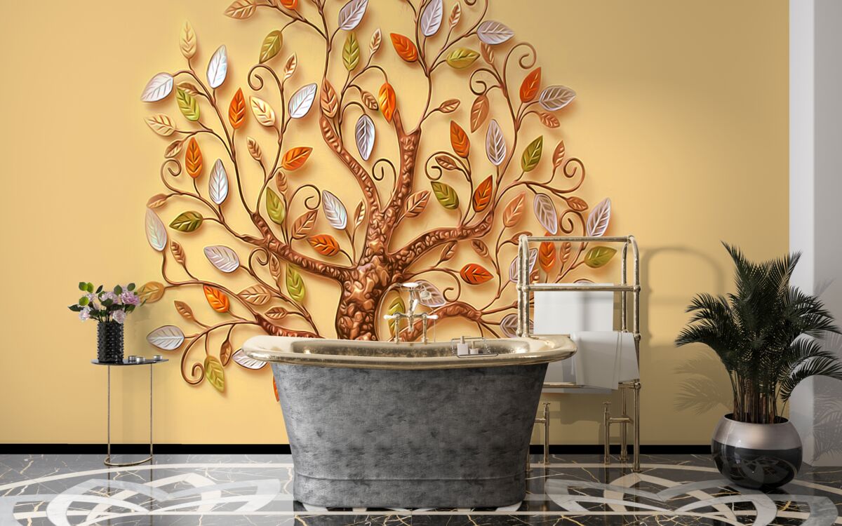 Fotobehang metalen hout op een bruine achtergrond