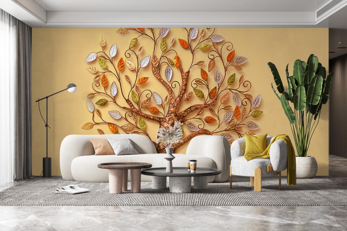 Fotobehang metalen hout op een bruine achtergrond