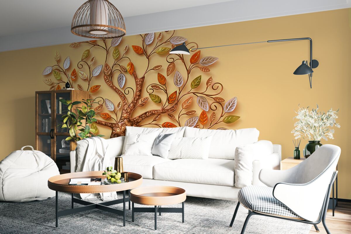 Fotobehang metalen hout op een bruine achtergrond