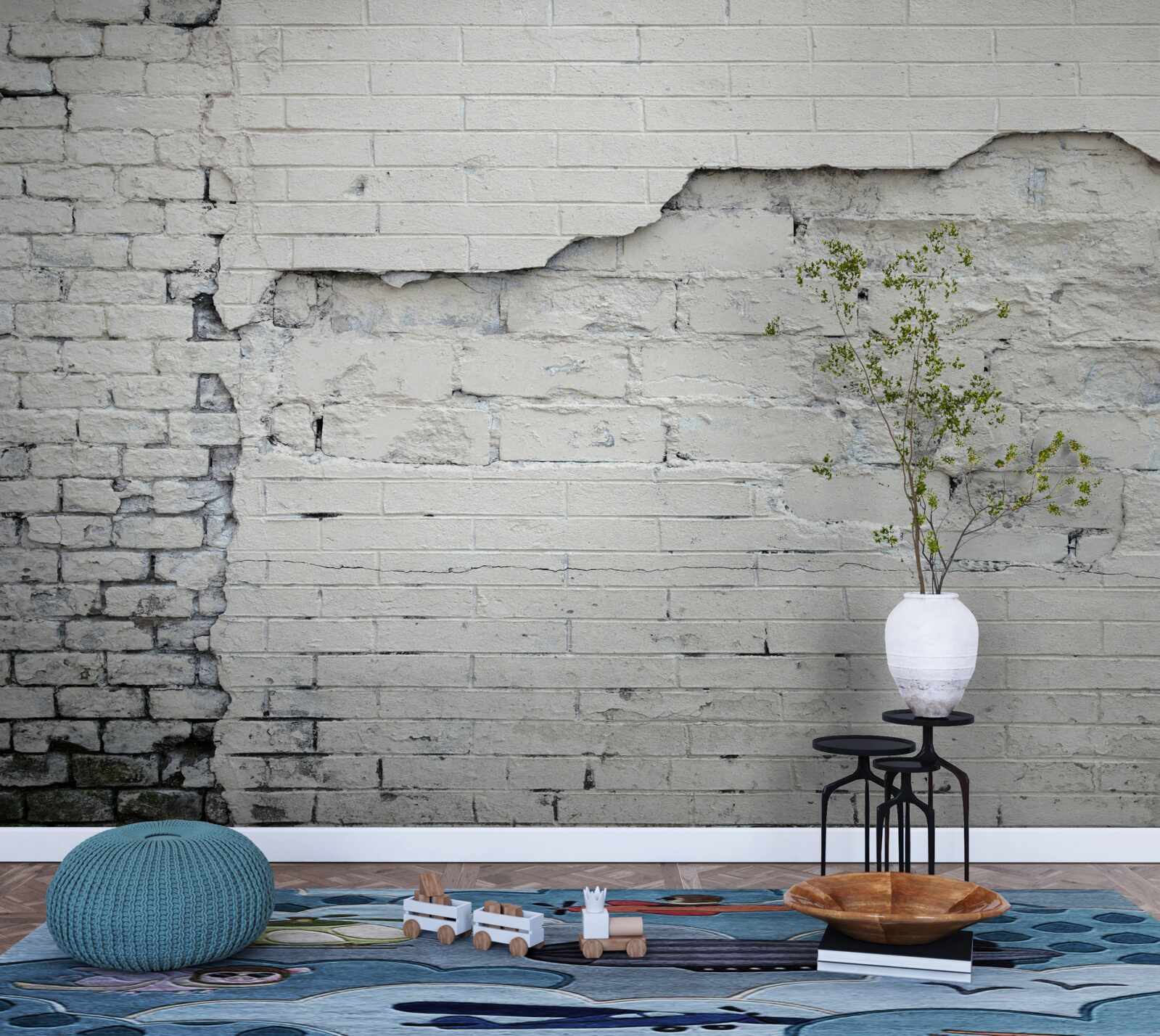 Fotobehang grijze stenen en bakstenen muur