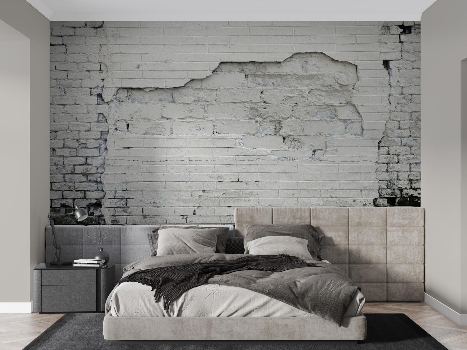 Fotobehang grijze stenen en bakstenen muur