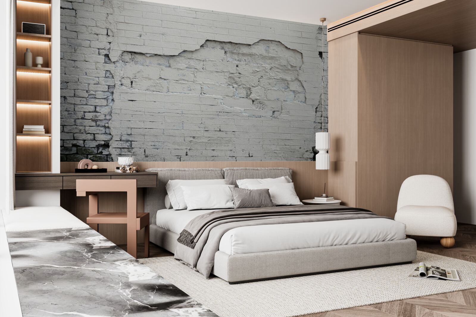 Fotobehang grijze stenen en bakstenen muur