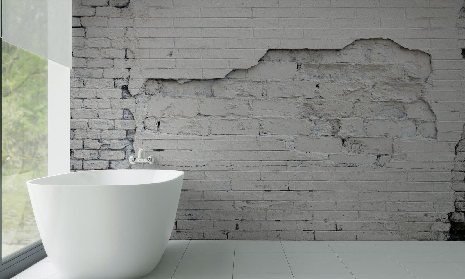 Fotobehang grijze stenen en bakstenen muur