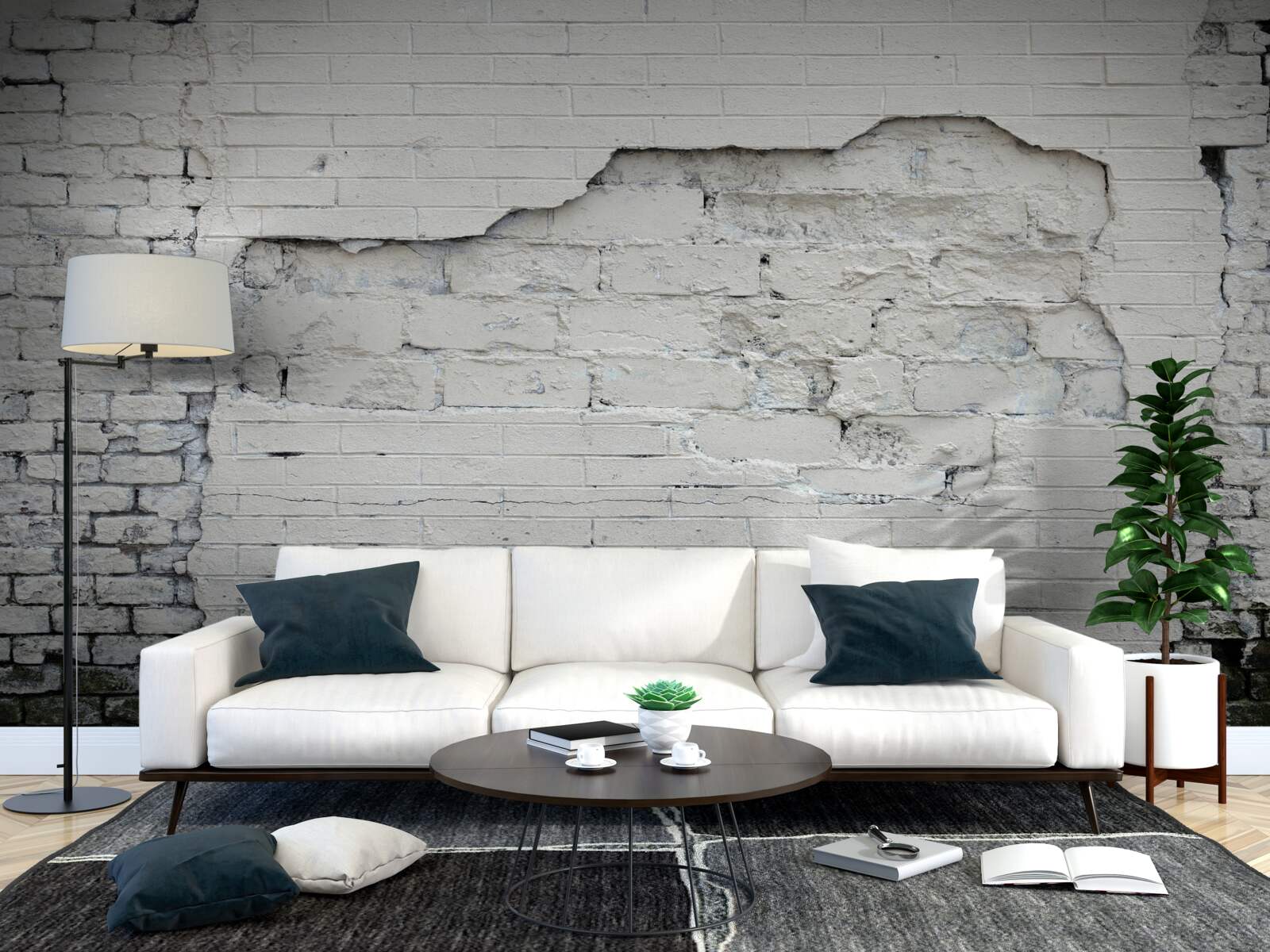 Fotobehang grijze stenen en bakstenen muur