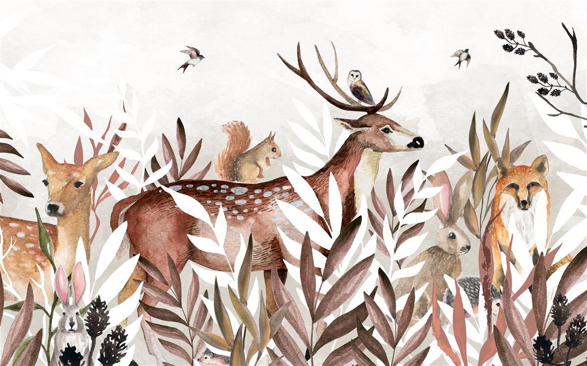 Fotobehang bosbewoners en planten