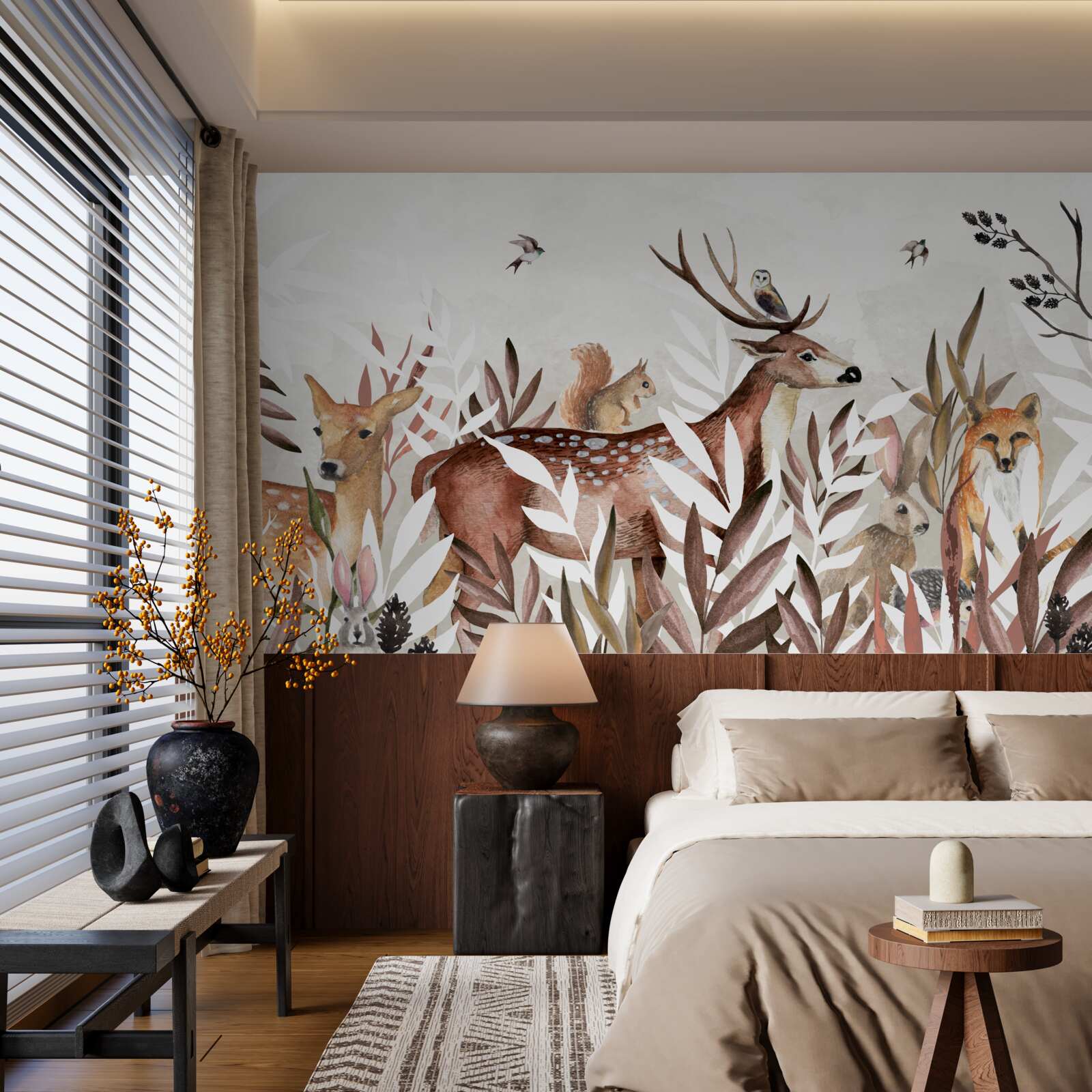 Fotobehang bosbewoners en planten