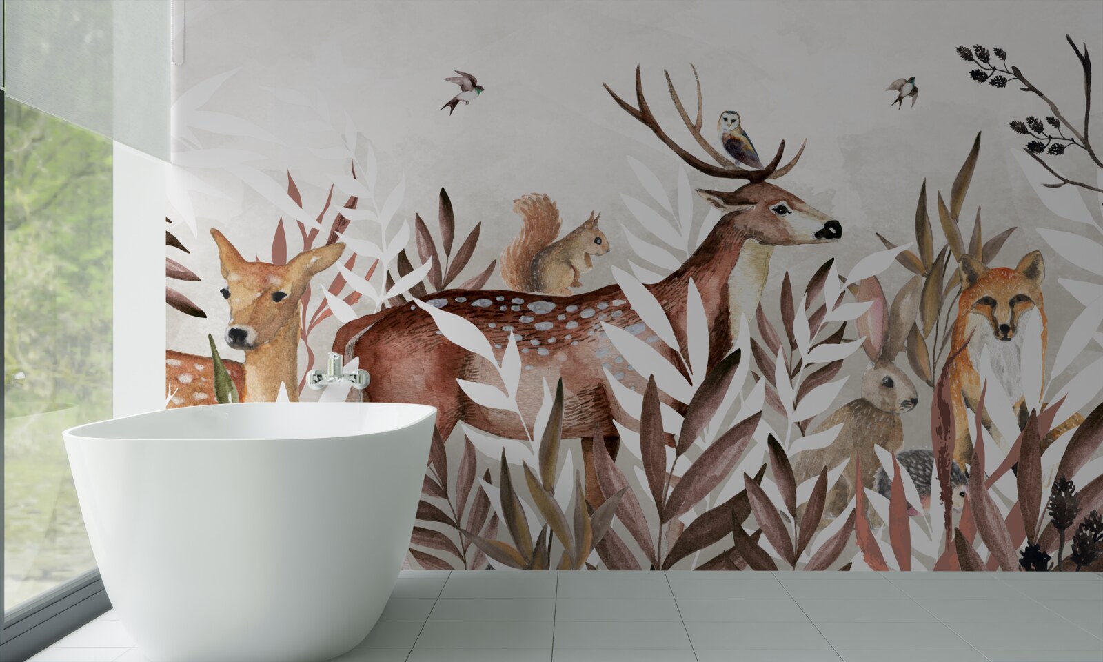 Fotobehang bosbewoners en planten