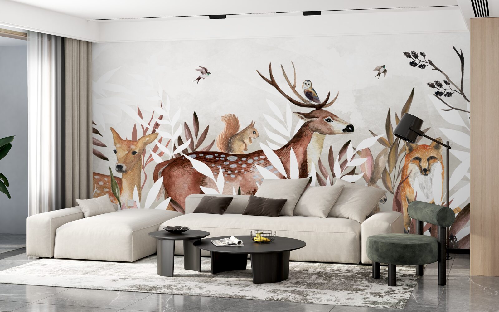 Fotobehang bosbewoners en planten