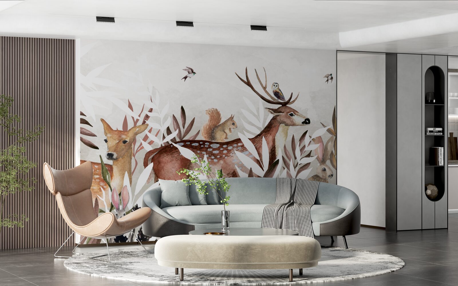 Fotobehang bosbewoners en planten