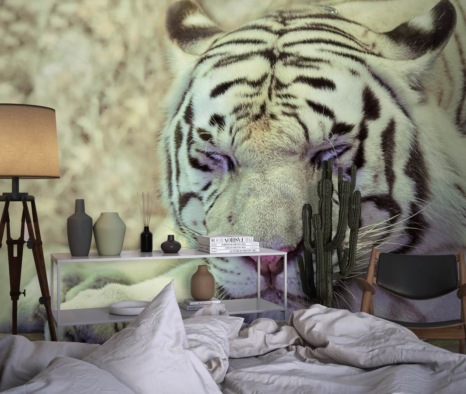 Fotobehang witte tijger in droomtoestand