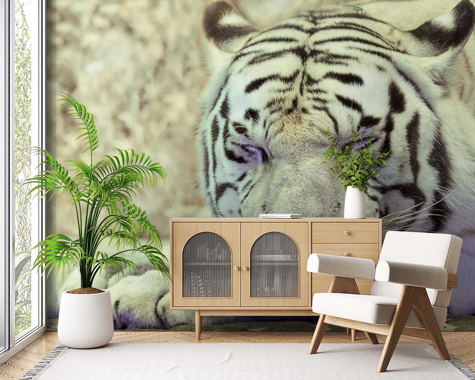 Fotobehang witte tijger in droomtoestand