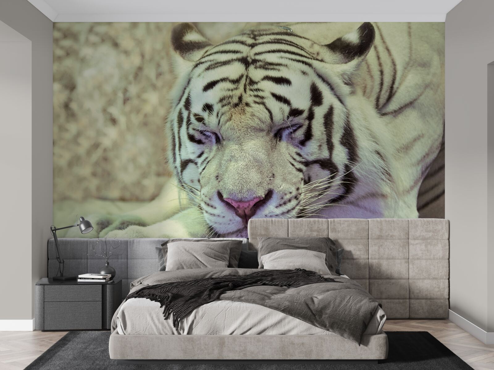 Fotobehang witte tijger in droomtoestand