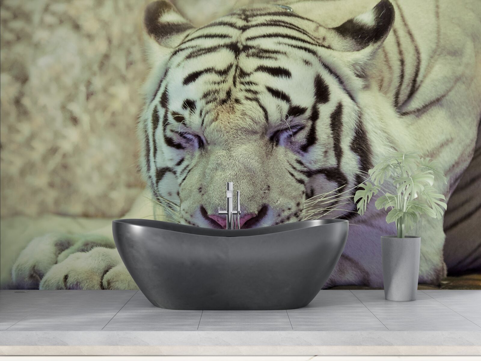 Fotobehang witte tijger in droomtoestand