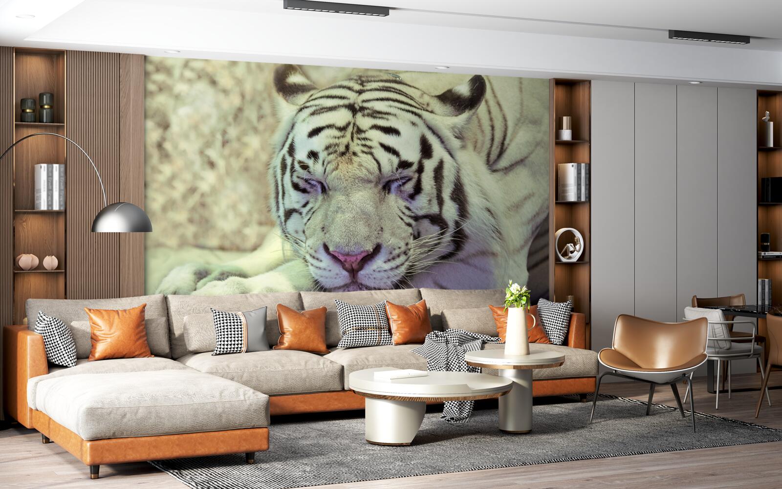 Fotobehang witte tijger in droomtoestand