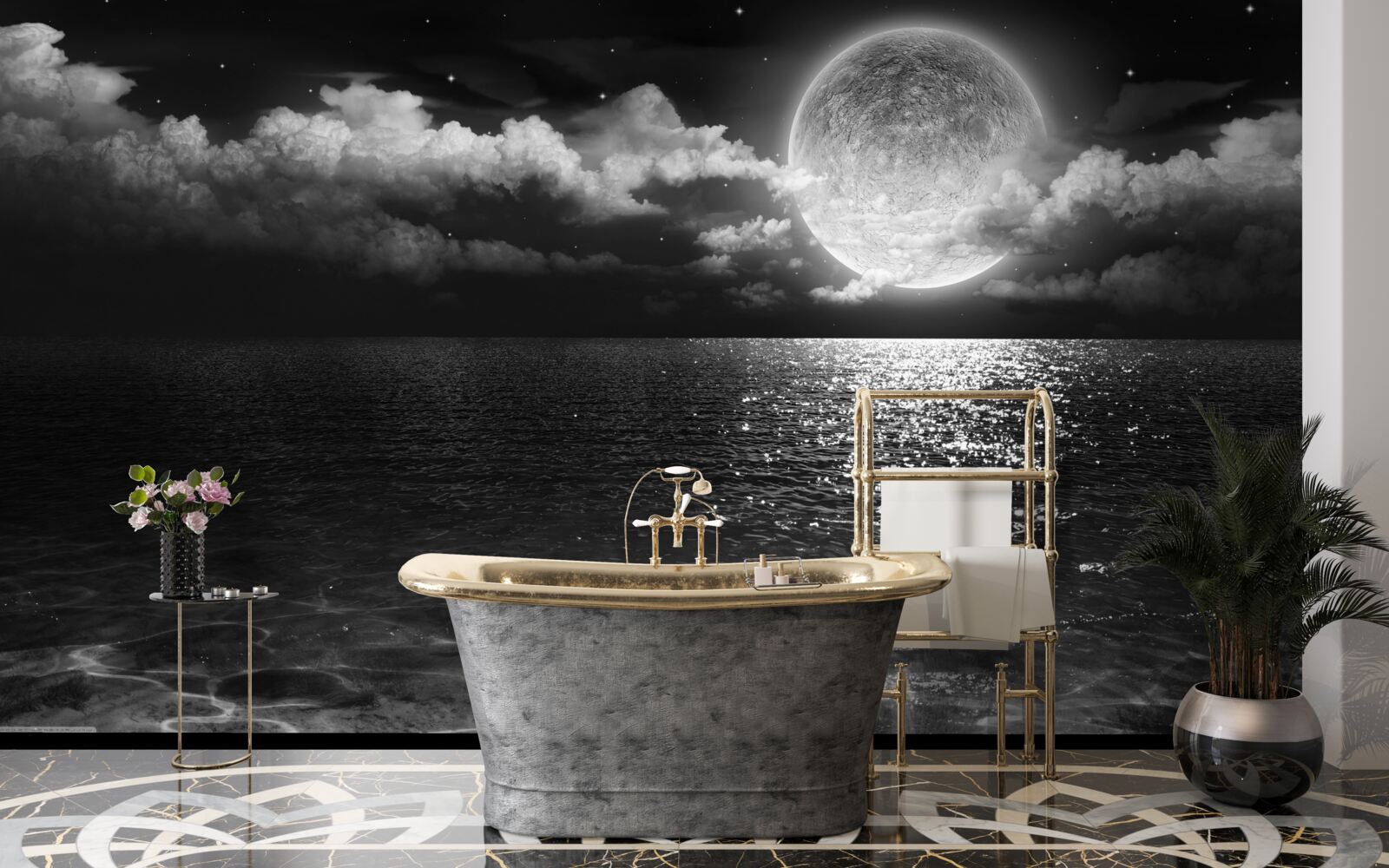 Fotobehang kalme kust bij nacht