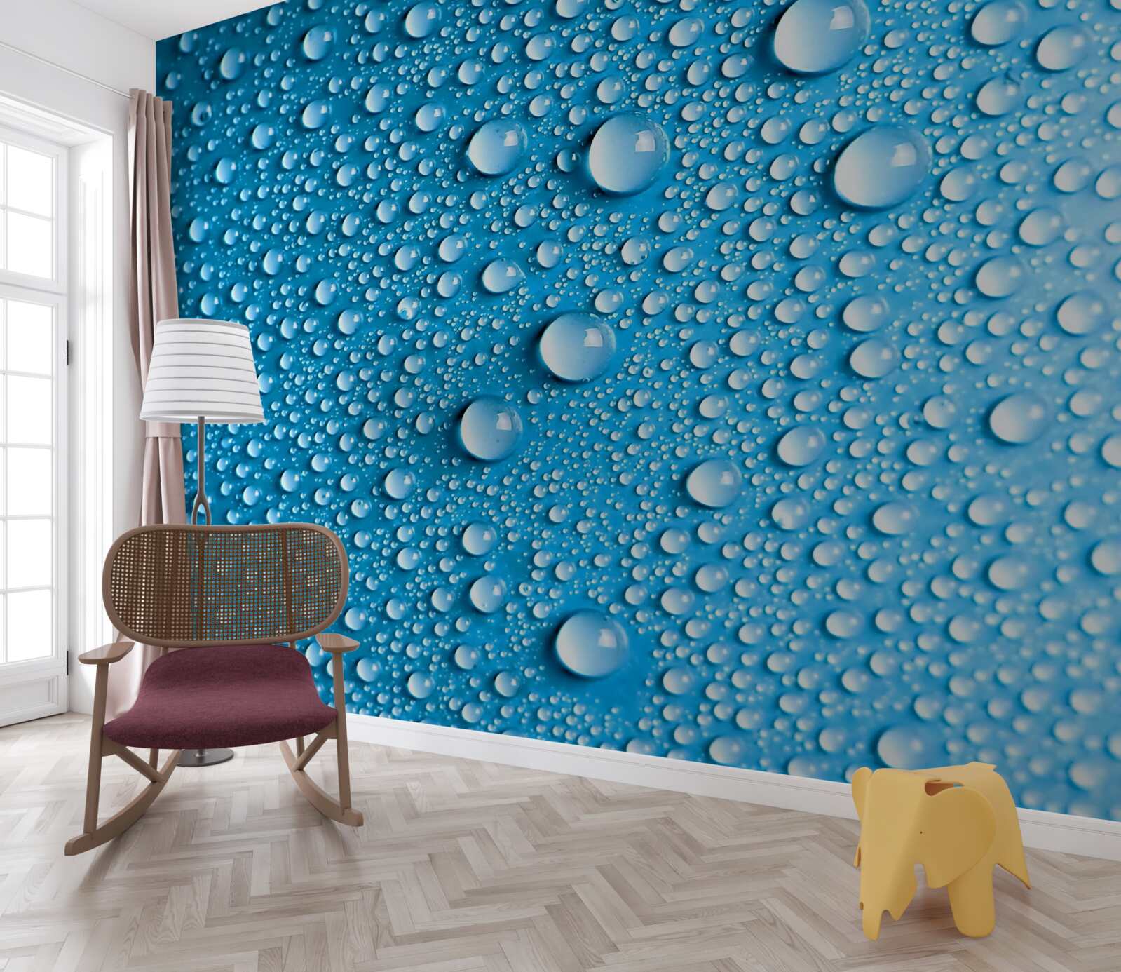 Fotobehang grote druppels op een blauwe achtergrond