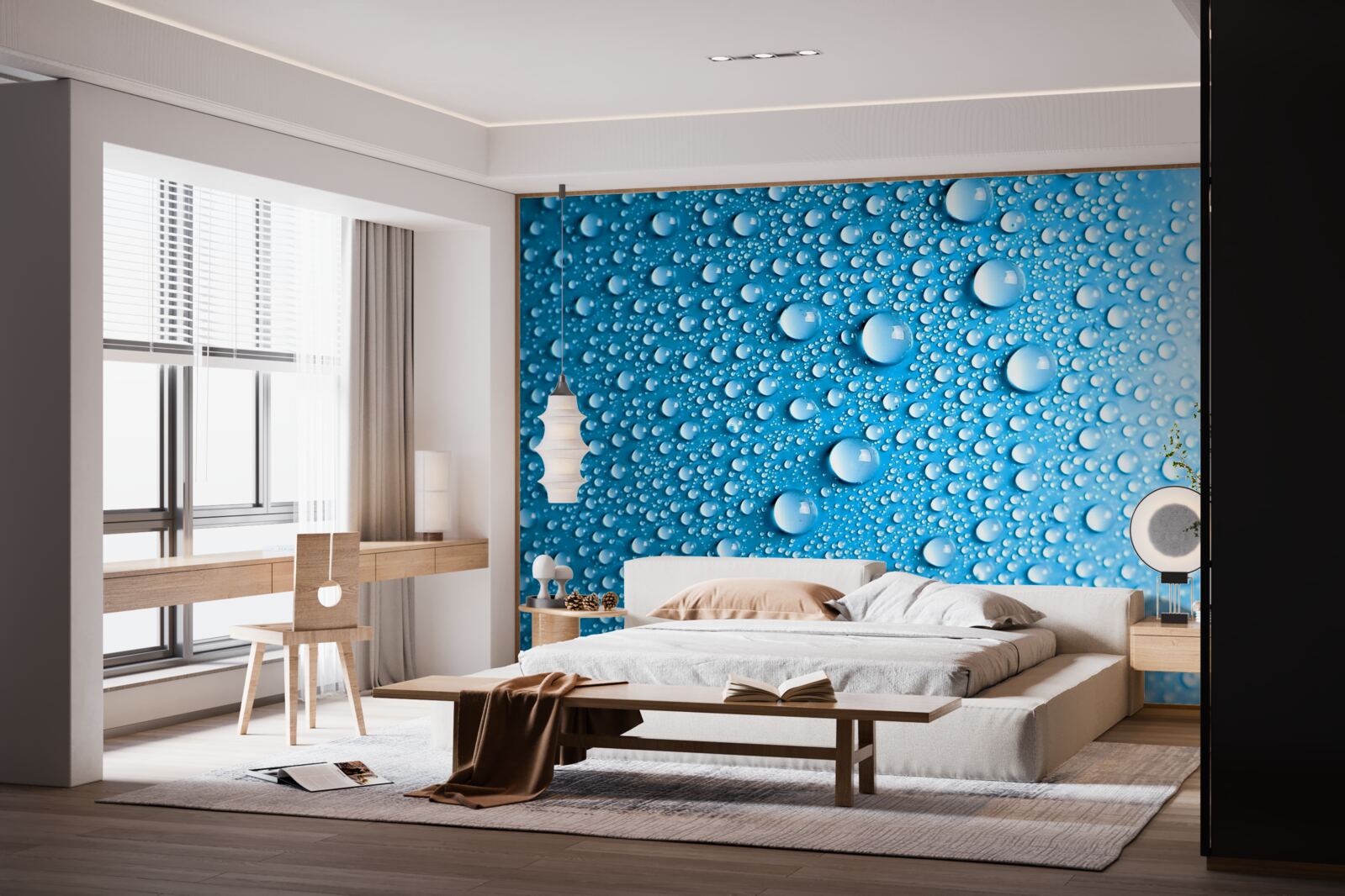 Fotobehang grote druppels op een blauwe achtergrond