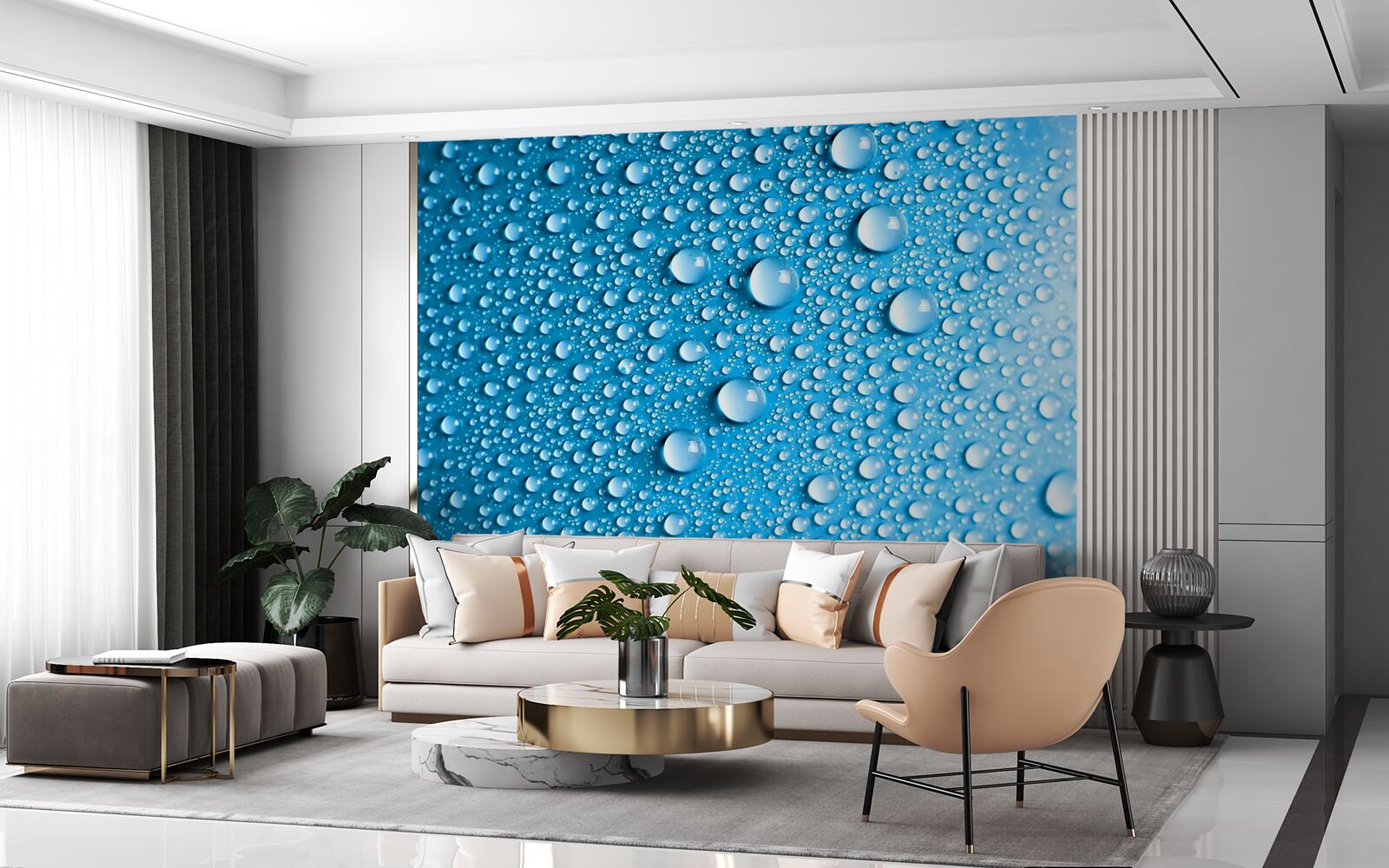 Fotobehang grote druppels op een blauwe achtergrond