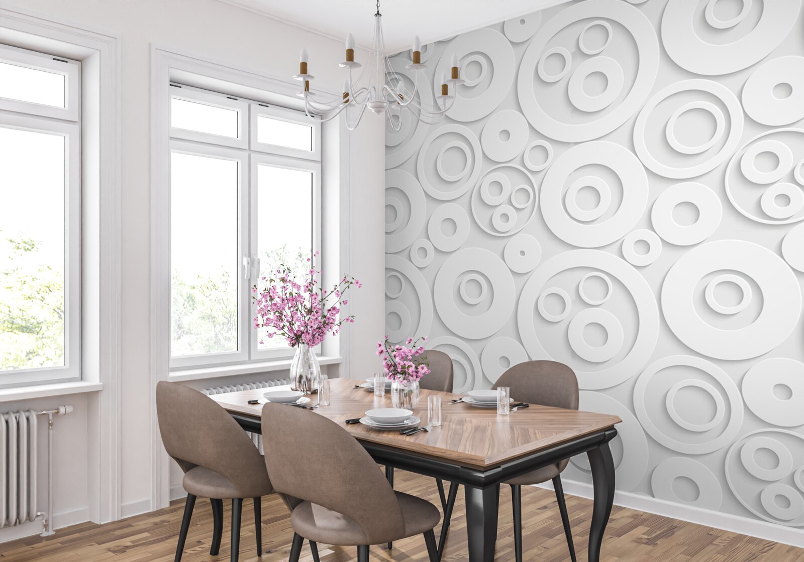 Fotobehang witte cirkels op een lichte achtergrond