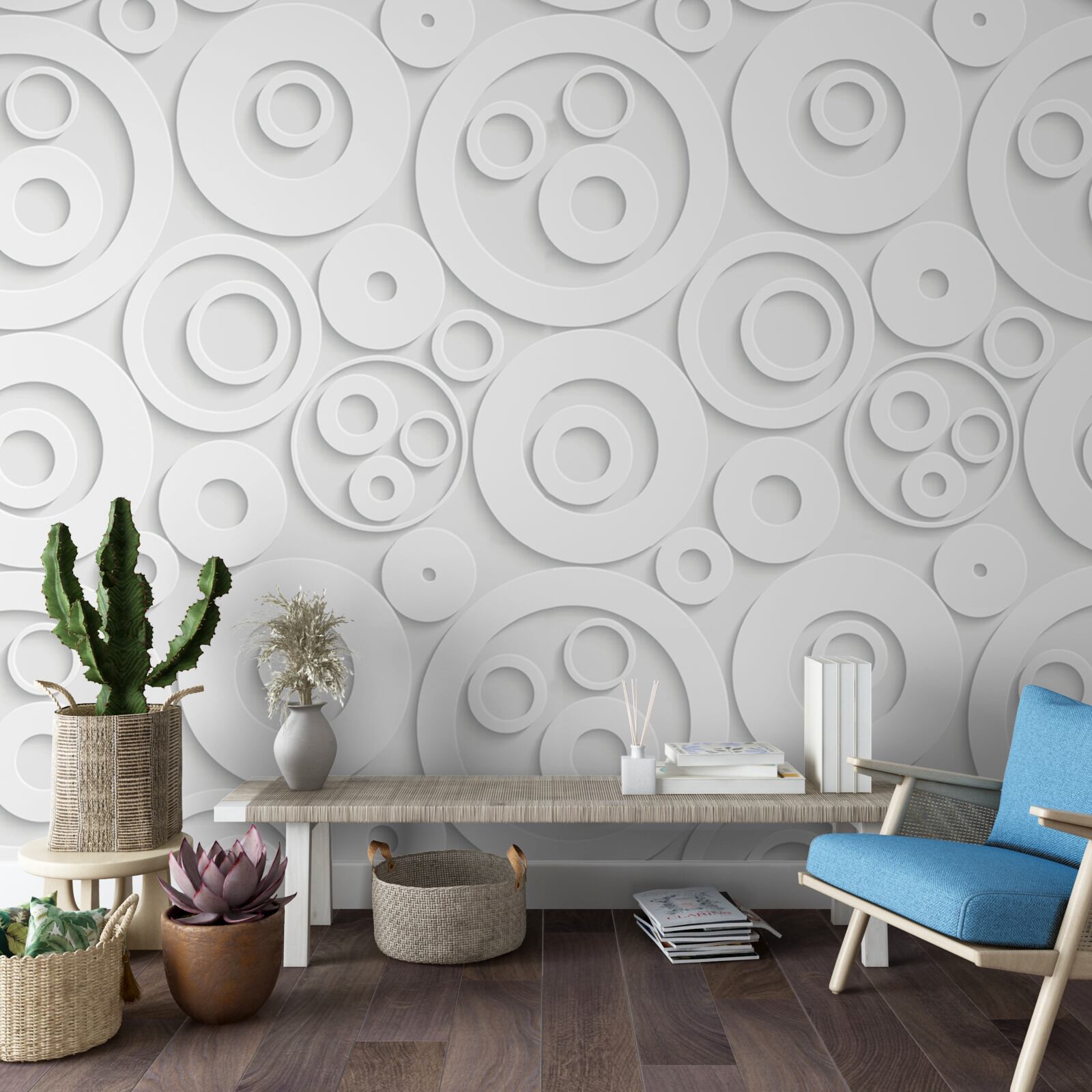 Fotobehang witte cirkels op een lichte achtergrond