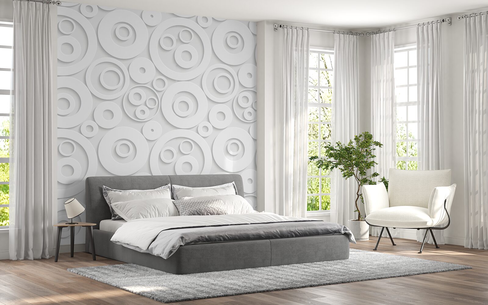 Fotobehang witte cirkels op een lichte achtergrond