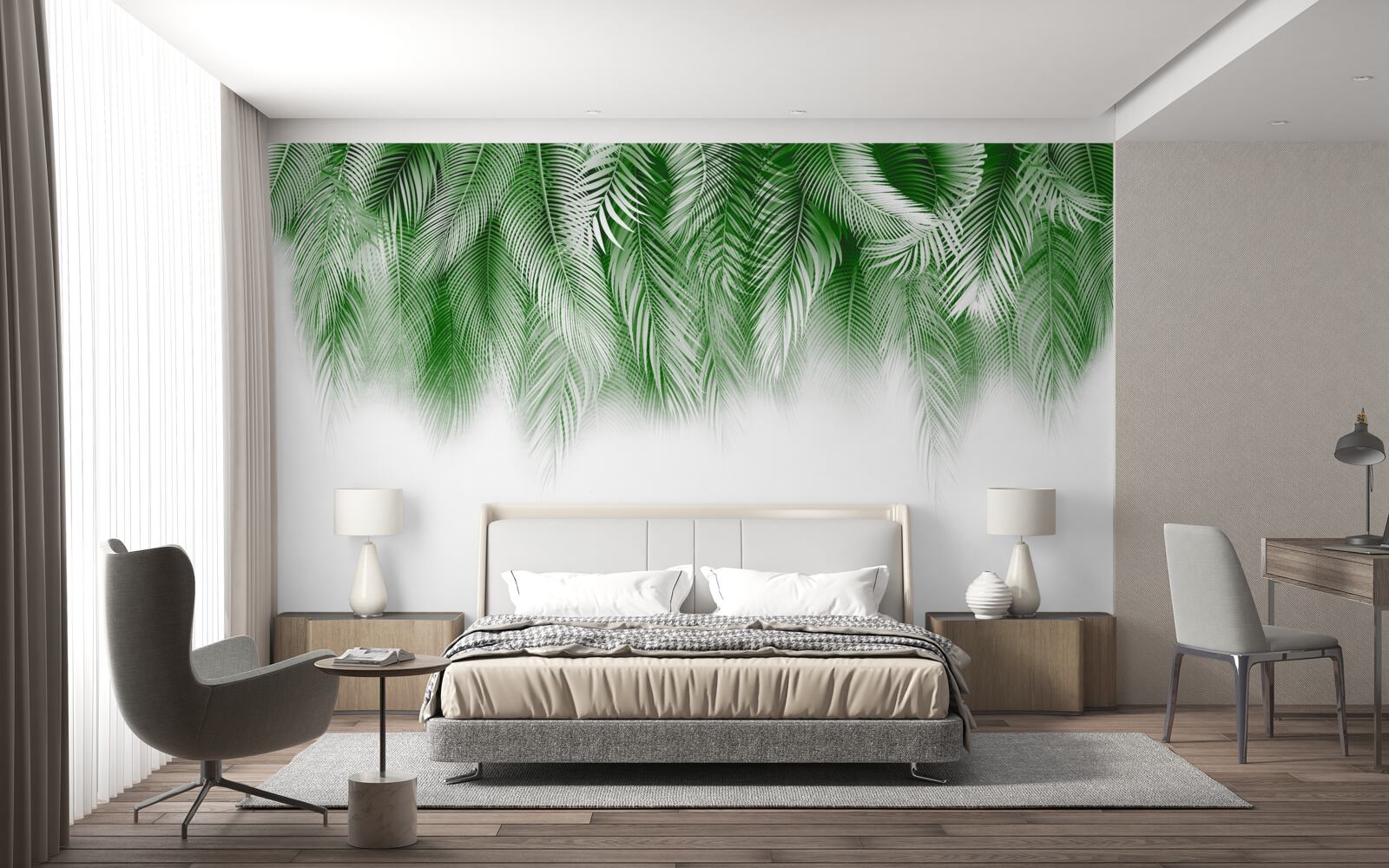 Fotobehang lichtgroene varenbladeren