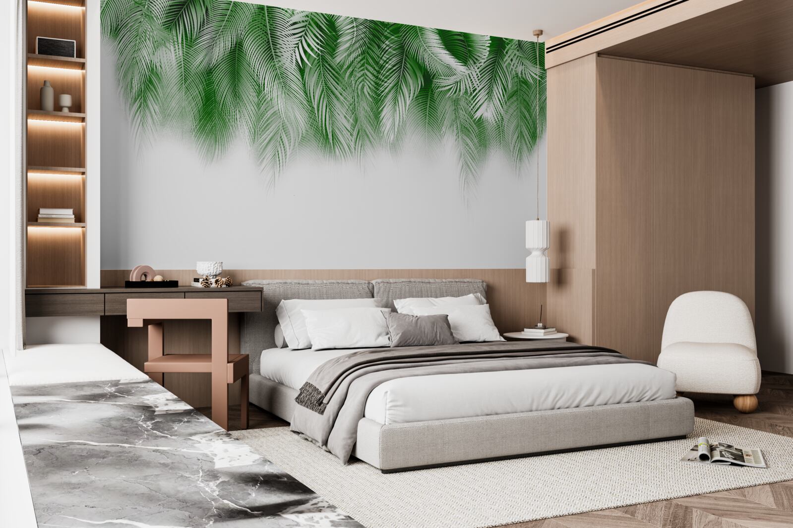 Fotobehang lichtgroene varenbladeren