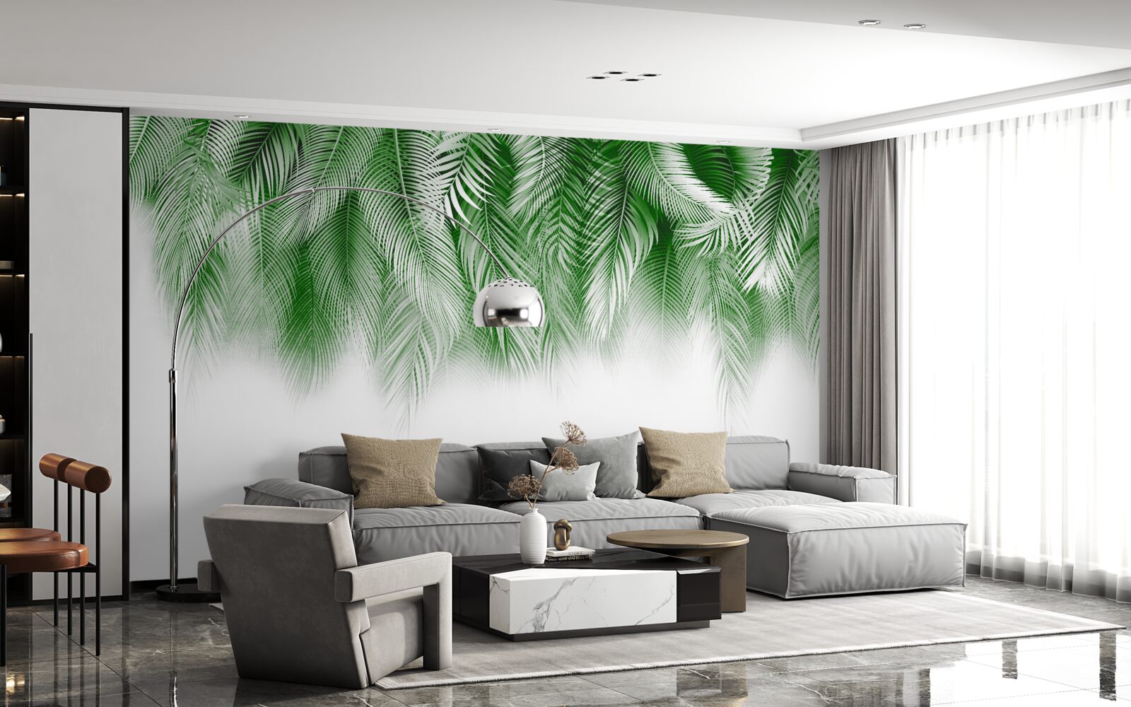 Fotobehang lichtgroene varenbladeren