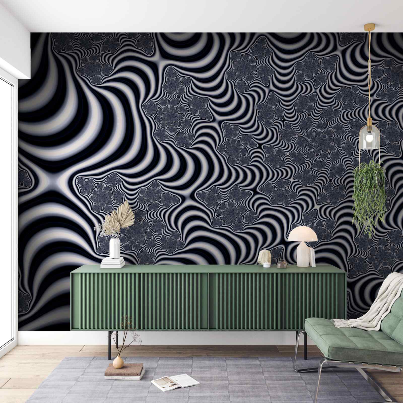 Fotobehang buizen met riemen die zich over een afstand uitstrekken