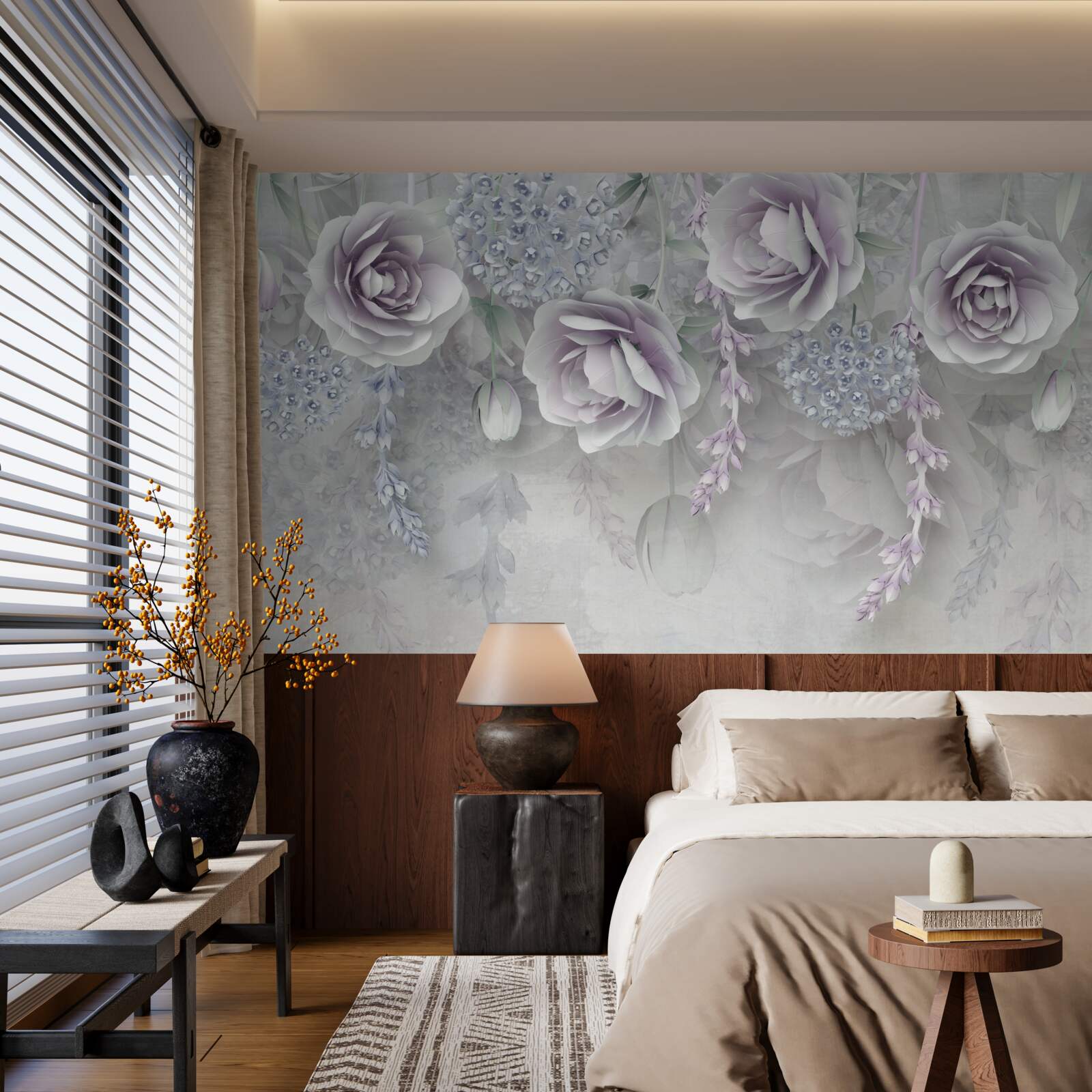 Fotobehang heldere rozen op een grijze achtergrond