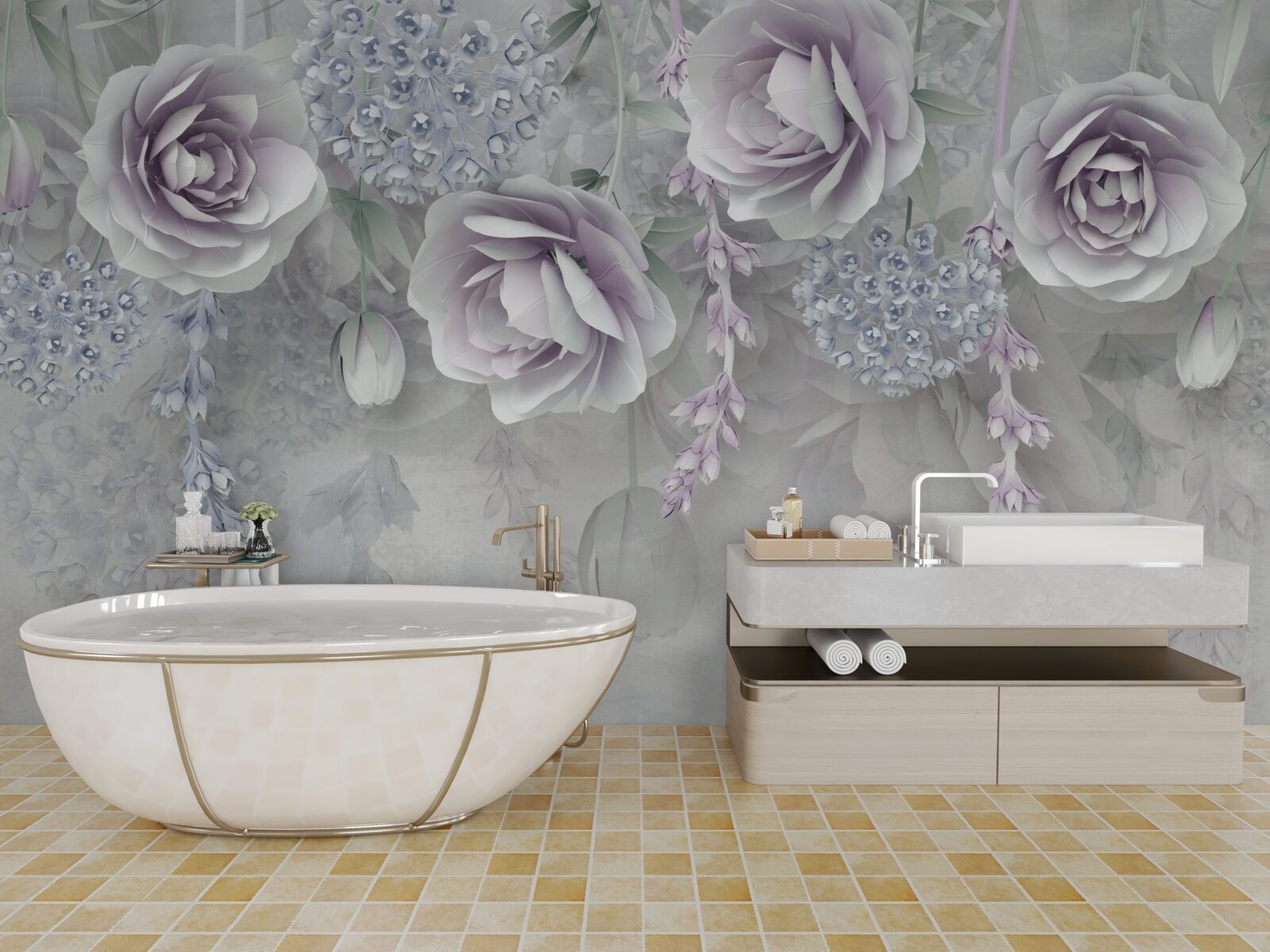 Fotobehang heldere rozen op een grijze achtergrond