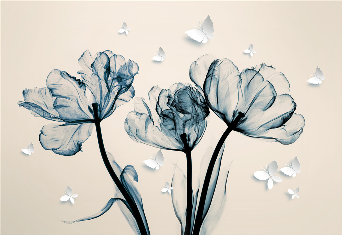 Fotobehang lichte motten vliegen over planten