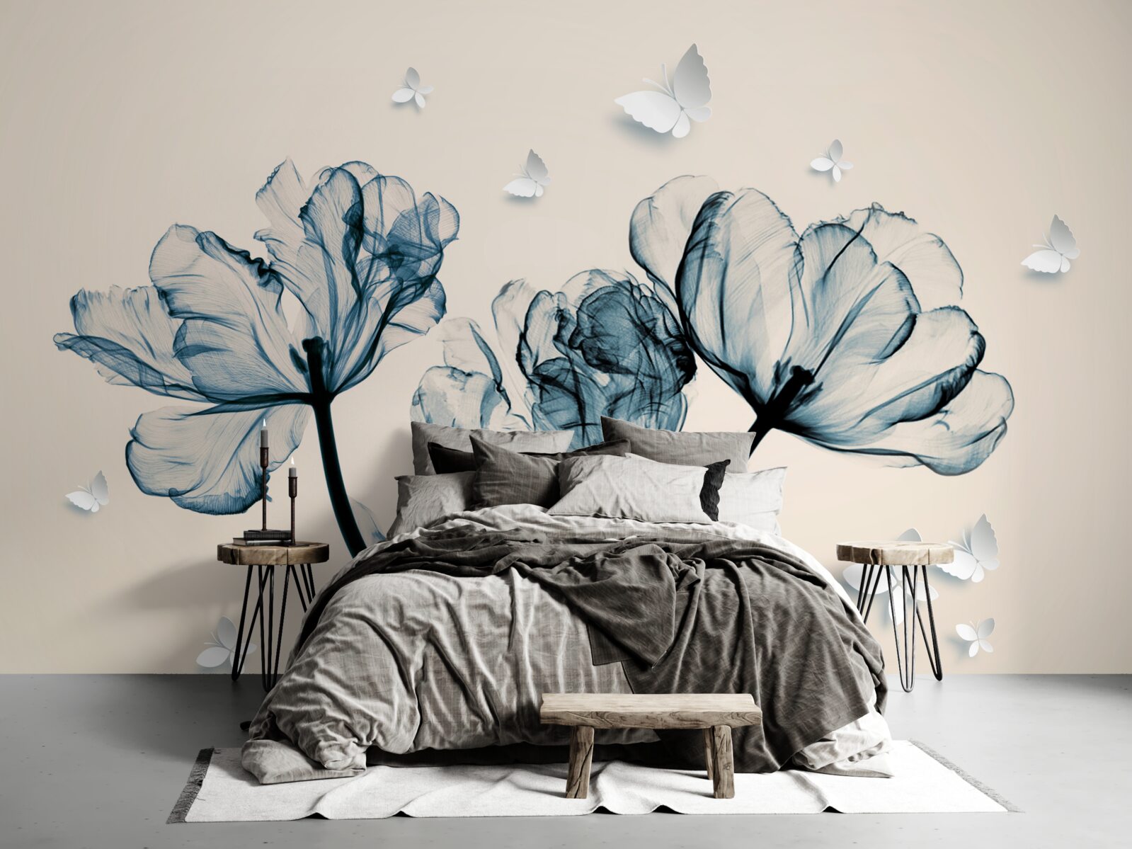 Fotobehang lichte motten vliegen over planten