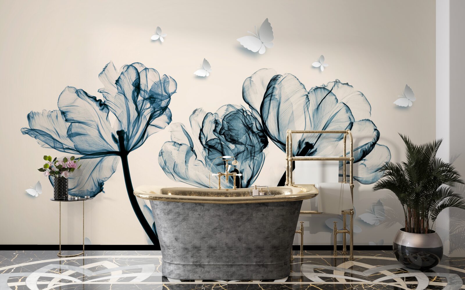 Fotobehang lichte motten vliegen over planten