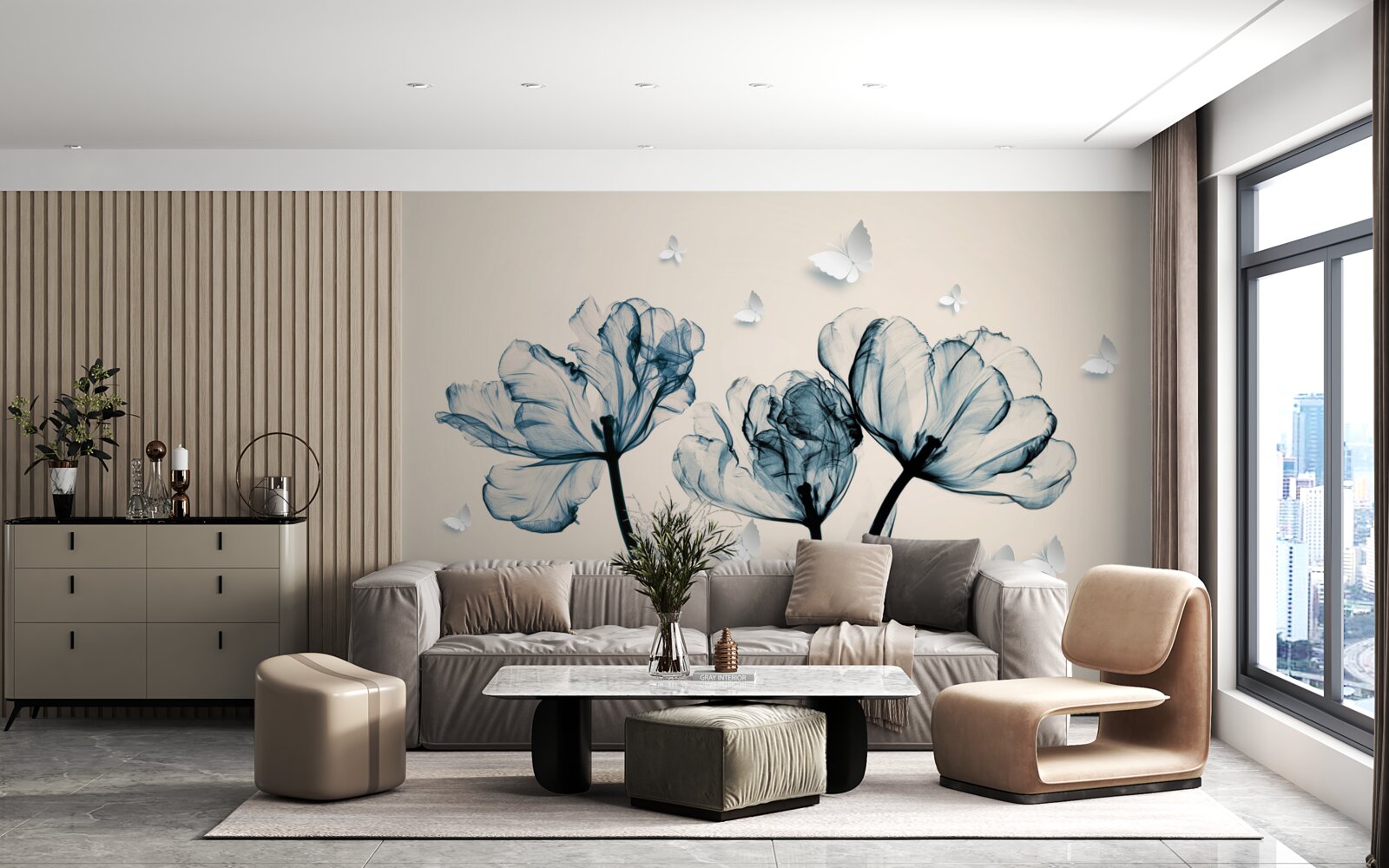 Fotobehang lichte motten vliegen over planten