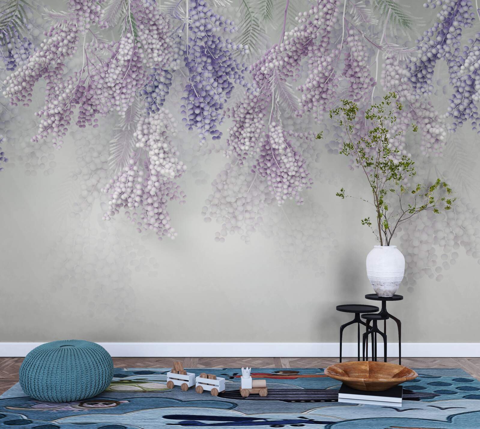 Fotobehang dunne scheuten met overvloedig gebladerte